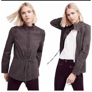 Love Sam Travis Anthropologie Grey Beaded Embroidered Boho Cargo Jacket Sz M NWT